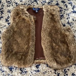 Polo by Ralph Lauren. Size XL (16). Brown furry vest.